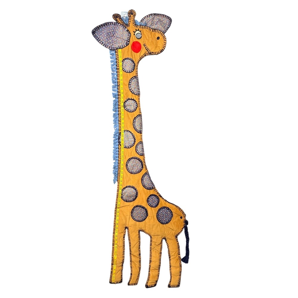 Handmade Giraffe Corduroy Height Measuring Wall Hanging Large Yellow Folk Art‎